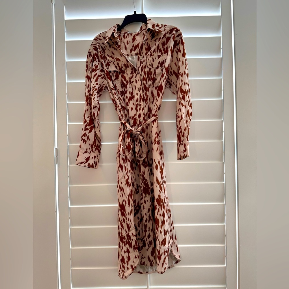 Brave + True Midi Dress - Tan and Brown Print - Size Small